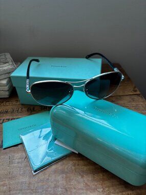 Tiffany & Co Women's 6001/3C Silver Pilot Sunglasses 57mm, NEW IN BOX AUTHENTIC